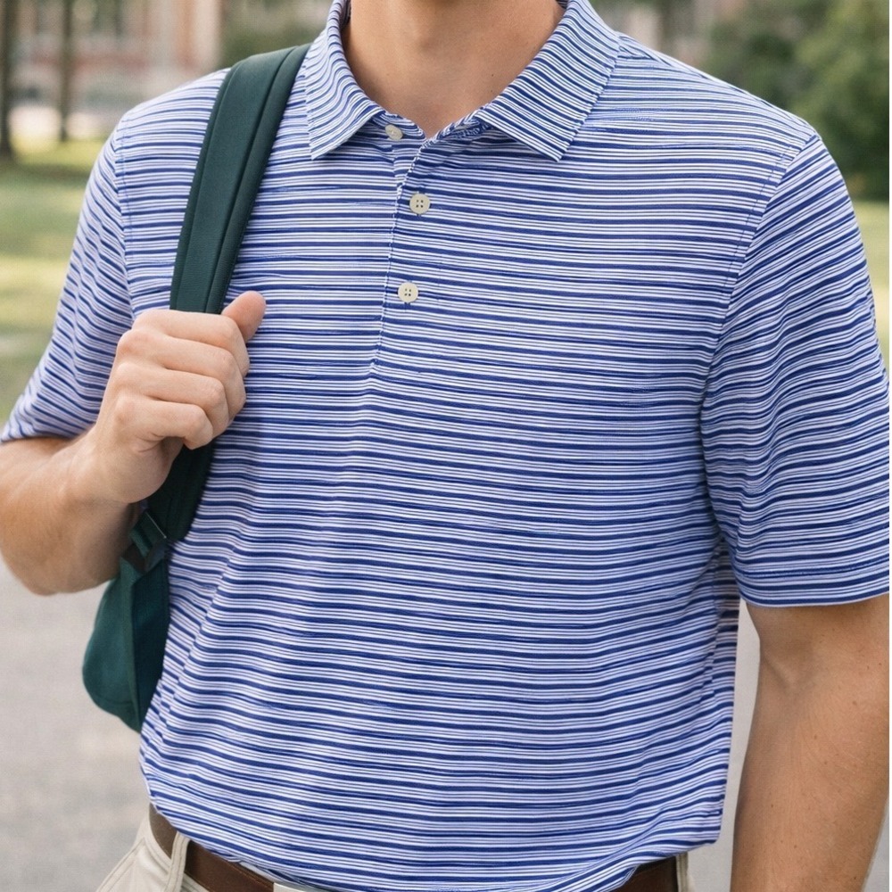 Peter Millar Summer Comfort Mens XXL Polo Shirt Navy Blue Striped Golf Tee G2